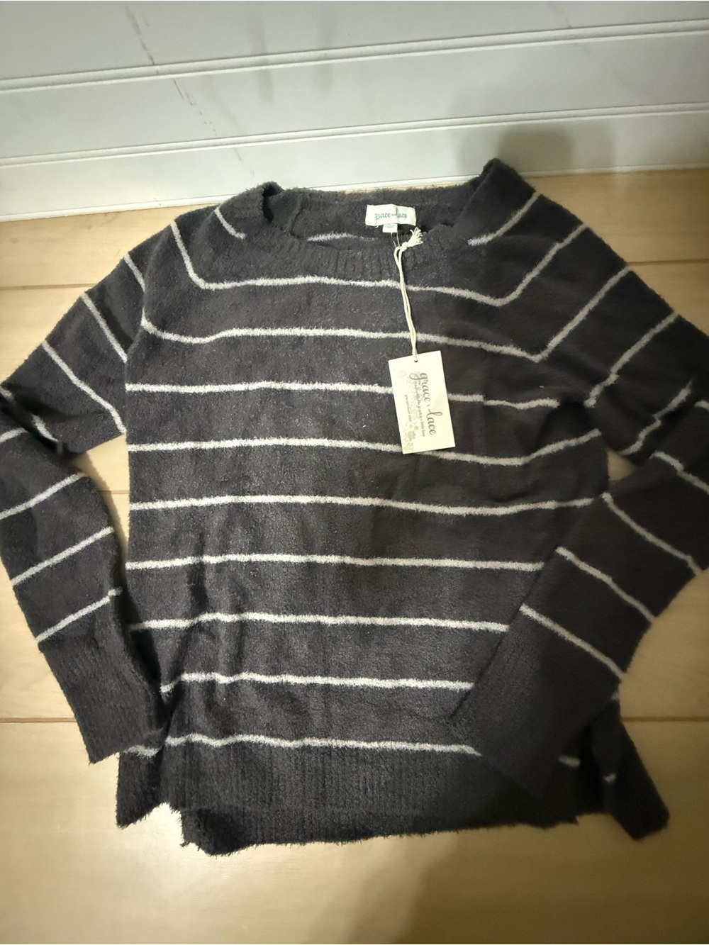 Grace and Lace Bambu Bamboo Stripe Cozy Crewneck Sweater NWT